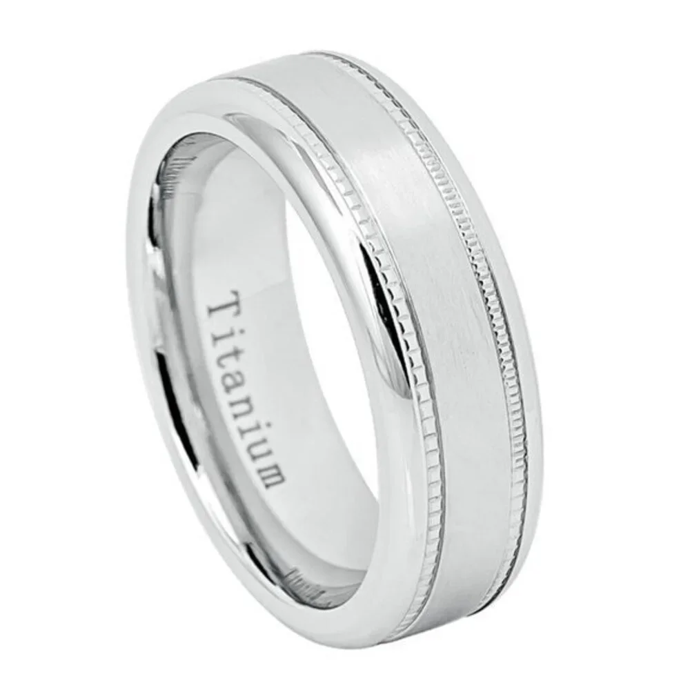 7mm Titanium Wedding Band Ring Milgrain sides